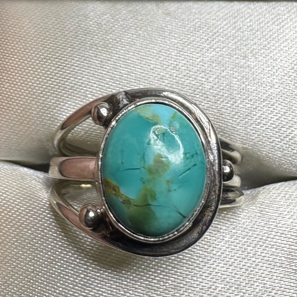 🤩Ring 925 Sterling Silver Genuine Kingman Turquoise Contemporary Setting